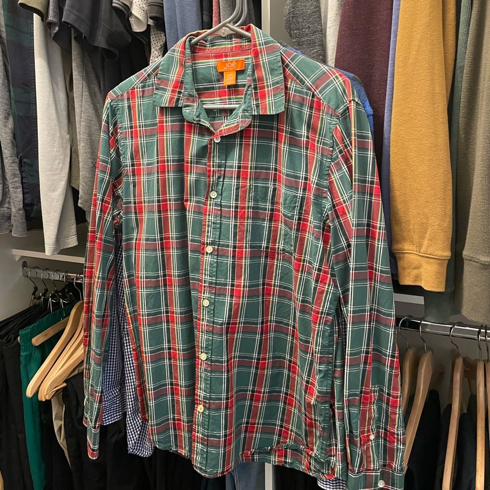 JOE FRESH Men’s Green & Red Plaid Dress Shirt, Size Medium